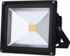 A black LED floodlight with a white reflective interior and a yellow LED light source in the center, mounted on a black adjustable bracket. Produktbild-Vorschau