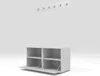 A white shoe cabinet with two open compartments and a white wall-mounted coat rack with five hooks above it, set against a plain white background. Náhled obrázku produktu