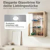 A wall-mounted glass display cabinet filled with models, with an inset showing an LED light. Produktbild-Vorschau