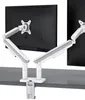A dual monitor desk mount is shown clamped to a desk. Produktbild-Vorschau