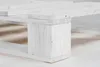 A close-up view of a white wooden pallet bed frame. Produktbild-Vorschau