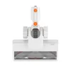 A close-up, studio shot of a white vacuum cleaner head with orange accents on a white background. Produktbild-Vorschau