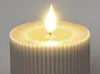 A close-up of a lit LED candle with a ribbed texture on its side. Produktbild-Vorschau