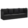A black outdoor lounge bed with cushions and a roof, shown from the front. Produktbild-Vorschau