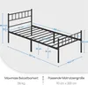 A diagram of a black metal bed frame with dimensions and specifications. Podgląd zdjęcia produktu
