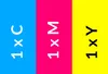 Three vertical bars of color (blue, magenta, yellow) with white text overlaid. Produktbild-Vorschau