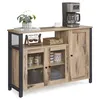 A rustic-style sideboard with a coffee maker, plant, and decor items on top. Náhled obrázku produktu