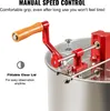 Close-up of a manual honey extractor's speed control handle and part of the main body. Podgląd zdjęcia produktu