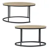 Two nesting coffee tables with wooden tops and black metal frames, shown against a white background. Produktbild-Vorschau