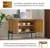 A wooden sideboard with two doors, displaying its interior shelves and contents, with text overlays highlighting features. Anteprima dell’immagine prodotto