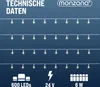 A dark blue background with rows of fairy lights and technical specifications at the bottom. Anteprima dell’immagine prodotto