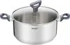 A stainless steel pot with a glass lid and gray handles, shown from a front-side angle against a white background. Anteprima dell’immagine prodotto