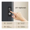 A hand is shown interacting with the control panel of an electric heater, with feature descriptions presented in boxes below. Anteprima dell’immagine prodotto