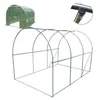 A metal frame for a greenhouse tunnel is shown against a white background. A smaller image of a completed greenhouse tunnel is in the upper left corner. A close-up of a joint on the frame is in the upper right corner. Voir les images du produit