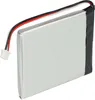 A close-up view of a flat lithium-ion battery with a white connector and red, black, and white wires. Produktbild-Vorschau