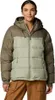 A woman wearing a green and brown puffer jacket. Produktbild-Vorschau