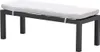 A studio shot of a modern bench with a light gray cushion. Produktbild-Vorschau