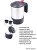 A 24-volt electric kettle with two cups, displayed with a product information list. Produktbild-Vorschau