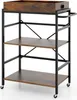 A three-tiered rolling cart with a wooden top tray and shelves, and a black metal frame. Podgląd zdjęcia produktu