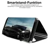 A smartphone case is shown in a stand-up position, displaying a car image on its screen. Produktbild-Vorschau