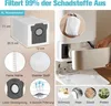 Diagrams and close-ups illustrating the features and dimensions of vacuum cleaner dust bags and filters. Produktbild-Vorschau