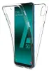 A clear protective phone case is shown covering a smartphone. Produktbild-Vorschau