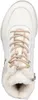 A top-down view of a white women's boot with beige laces and a white fur lining. Voir les images du produit