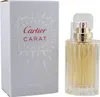 Cartier Carat Eau de Parfum mit hellgrauer Box im strahlenförmigen Design. Daneben ein eleganter Glasflakon mit goldener Zerstäuberkrone und zartgelber Duftflüssigkeit. Anteprima dell’immagine prodotto