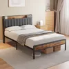 A bedroom scene featuring a bed with a headboard shelf, nightstand, and dresser. Náhled obrázku produktu