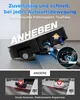 A robot vacuum cleaner is shown climbing stairs, with diagrams illustrating its mechanical climbing system and a comparison with other robot vacuums. Produktbild-Vorschau