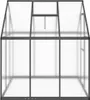 A front view of a greenhouse with a gray frame and clear polycarbonate panels. Náhled obrázku produktu