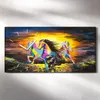 Wohnzimmer-Bild Leinwand Uhr Geräuschlos 60x30 bunte Pferde Produktbild-Vorschau 2