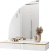 A white high-gloss vanity table with a mirror and decorative items. Produktbild-Vorschau