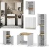 A collage of different bathroom furniture pieces, including cabinets and a vanity unit, in white and wood finishes. Anteprima dell’immagine prodotto