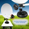 A satellite dish system is shown in a promotional image with a grassy field and blue sky background. Produktbild-Vorschau