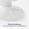 Close-up of the base of a white fan, showing the control buttons and speed settings. Podgląd zdjęcia produktu