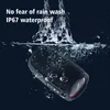 A black portable speaker is submerged in water, with water splashing above it. Produktbild-Vorschau