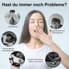 A woman yawning is surrounded by circular images depicting common sleep-related problems like stress, anxiety, difficulty falling asleep, and waking up at night. Produktbild-Vorschau