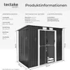 A diagram and technical specifications for a garden shed. Náhled obrázku produktu