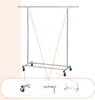 A silver garment rack with wheels shown against a white background. Three close-up insets show details of the wheels and telescoping parts. Náhľad obrázku produktu