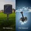 The image is split into two halves, showing a solar panel in a garden setting on the left and a water pump submerged in water on the right. Produktbild-Vorschau