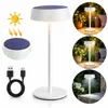 Lámpara de mesa solar, metálica, color blanco mate, con Vista previa de la imagen del producto 1