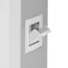A close-up side view of a white, rectangular device with a recessed opening where a white flap of material is partially extended. The opening has a white frame. Produktbild-Vorschau