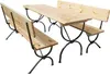 A wooden picnic table and bench set with black metal legs, shown from a diagonal angle against a white background. Náhled obrázku produktu