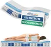 A cutaway view of a mattress showing its layers and a person sleeping on a similar mattress. Produktbild-Vorschau