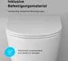 A close-up view of the top of a white toilet, with marketing text and icons overlaid. Produktbild-Vorschau