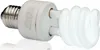 A white compact fluorescent light bulb with a spiral shape, attached to a silver screw base. Podgląd zdjęcia produktu