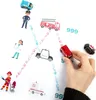 A collection of toy emergency vehicles and figures arranged on a white surface with dotted lines connecting them. Náhled obrázku produktu