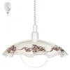 A white pendant light with a decorative glass shade featuring purple and black floral patterns, shown against a white background. Náhled obrázku produktu