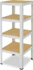 A white metal shelving unit with four wooden shelves against a white background. Anteprima dell’immagine prodotto